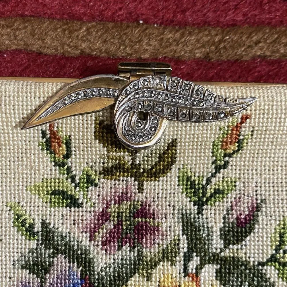 VTG Floral Needlepoint Purse Petit Point 7x10 Handbag Tapestry Handmade Evening